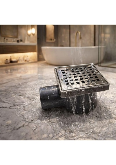 Yer Süzgeci 10x10 Krom Izgaralı Çekvalfli 50 Mm Çıkışlı Paslanmaz Banyo Duş Gideri