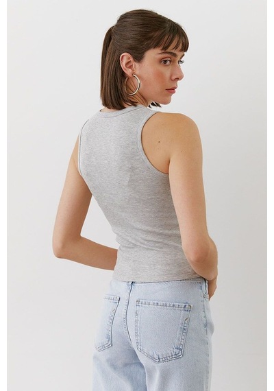Kadın Fitilli Ribana Halter Yaka Atlet Yazlık Şık Basic Gri
