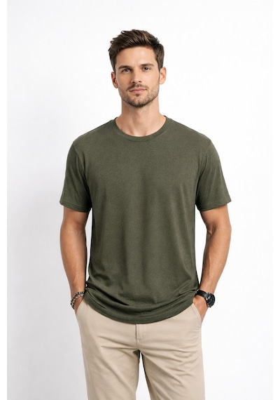Cazador Erkek Bisiklet Yaka Kendinden Desenli T Shirt 44420 Haki
