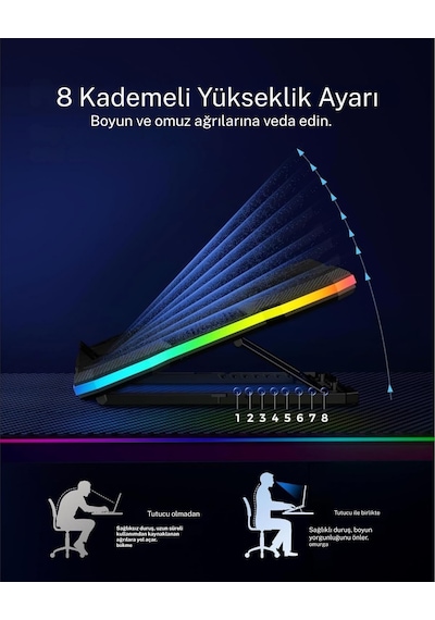 9 Fanlı Laptop Soğutucu 2400 Rpm Ultra Güçlü Fan 13-19 İnç Laptoplar İle Uyumlu 8 Kademe Yükseklik