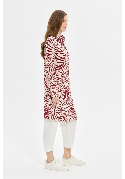 Esswaap Zebra Desenli Tunik Bordo Kırmızı