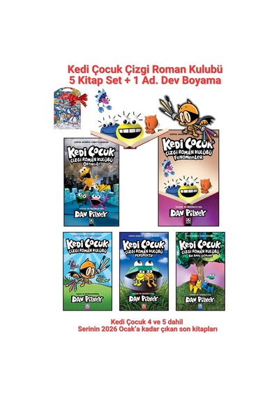 Kedi Çocuk Serisi 5 Kitap Set, Serinin Son Kitabı Kedi Çocuk 5 Dahil + 1 Ad Boyama