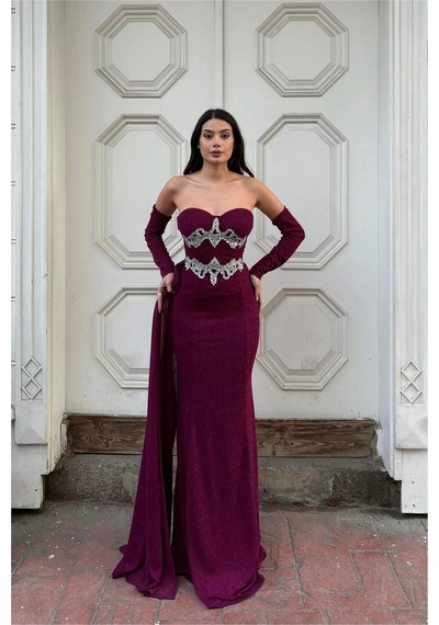 DefyModa Kadın İnce İşçilik Taş Detaylı Uzun Kollu Abiye Elbise Açık Mor DefyModa Kadın İnce İşçilik Taş Detaylı Uzun Kollu Abiye Elbise Açık Mor