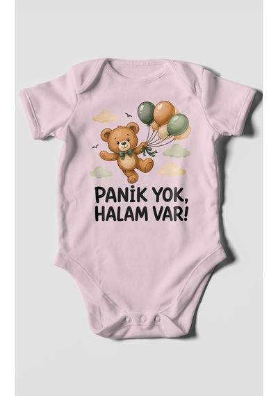 Morivokids Panik Yok, Halam Var Kısa Kollu Bebek Body %100 Pamuk Bebe Pembe