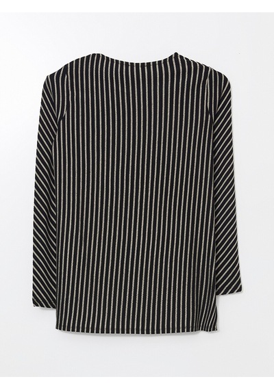 Lcwaıkıkı Classic Siyah Bisiklet Yaka Çizgili Oversize Kadın Tunik