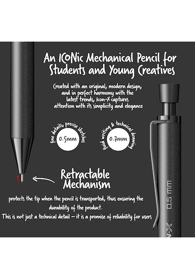 Office Icon-x Metal Versatil 0.5 Mm Mat Siyah Tek Renk