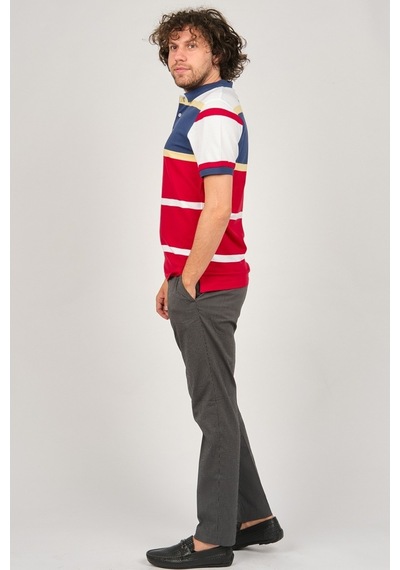 Desen Triko Erkek Polo Yaka Blok Desenli T-Shirt 0249821 Indigo-İndigo
