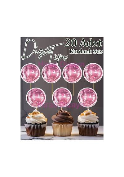 20 Adet Pembe Disco Topu Işıltılı Görünüm Cupcake Kürdanı - Pasta - Kurabiye Süsleri Kürdanlı Kokteyl Kürdan Söz Nişan Doğum Günü Kokteyl Davet Ve Sunum Pasta Süsü Süsleme Kalın Kağıt