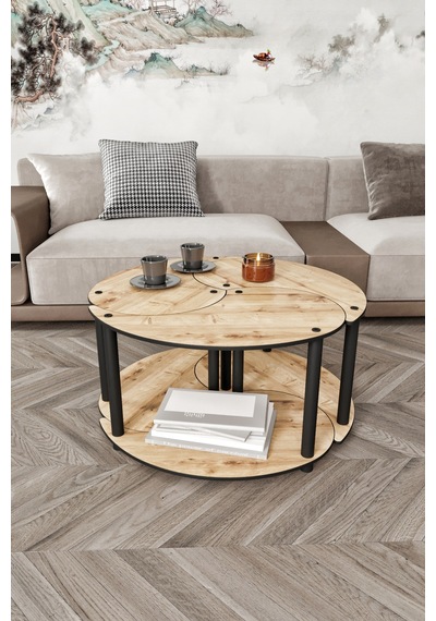 Yin Yang Unity Serenity Orta Sehpa 3 Lü Safir -meşe 70 Cm