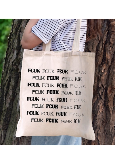 Bk Gift Fcuk Tasarımlı Kanvas Bez Çanta, Baskılı Omuz Çantası, Alışveriş Çantası, Plaj Çantası, Arkadaşa Hediye-9 Çok Renkli