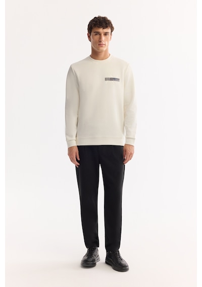 Avva Erkek Ekru Bisiklet Yaka Pamuklu Bi-stretch Baskılı Regular Fit Sweatshirt A52y1260