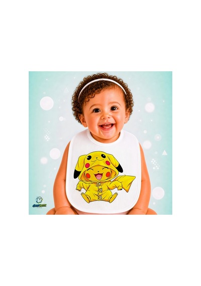 Pikachu Keten Bebek Mama Önlüğü Yumuşak - Emici - Yıkanabilir - Özel Tasarım P157 Çok Renkli