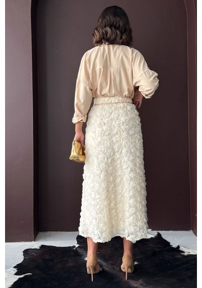 Verymoda Gül Süzüneli Etek F2005 Krem