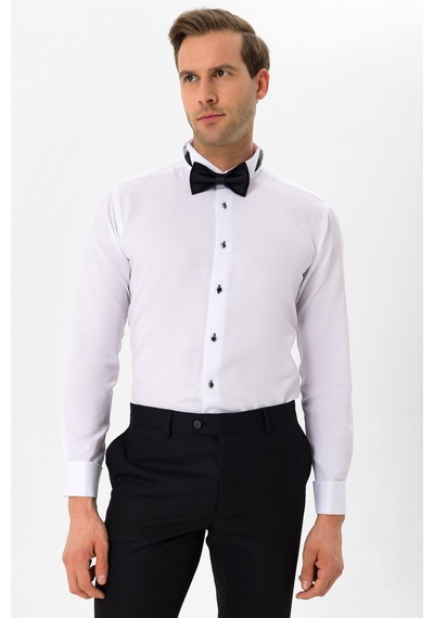 Süvari Siyah Slim Fit Düz Ata Yaka Gömlek