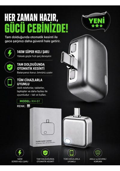 140w Type-c Hızlı Şarj Adaptörü Yapay Zeka Akıllı Şarj Kesme Çift Akım Korumalı Otomatik Kesinti