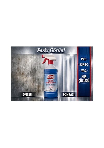 Krom Temizleyici 1 Litre Pas, Kireç, Yağ Ve Kir Çözücü 1 L / Krom Temizleme 1 Litre Paslanmaz Çelik Ve Krom Temizleyici Diğer