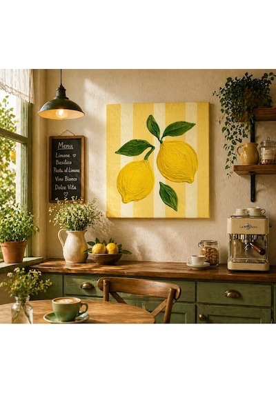 Modern Limon Kanvas Tablo Sarı & Yeşil Tonlarda Dekoratif Duvar Tablosu