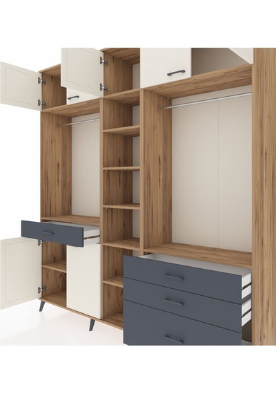 Hyperion Dolap 11 Raflı 4 Çekmeceli 2 Askılı 220x44x243 Çam-aytaşı/antrasit Aytası/antrasıt Hyperion Dolap 11 Raflı 4 Çekmeceli 2 Askılı 220x44x243 Çam-aytaşı/antrasit Aytası/antrasıt