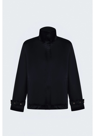 Sateen Saten Kumaş Dik Yaka Bomber Ceket Lacivert
