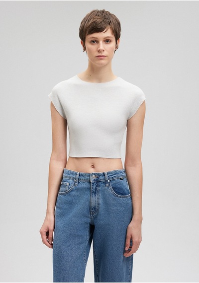 Mavi - Gri Crop Triko Top 1710426-86685 Gri