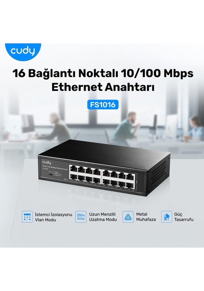 Cudy FS1016 16 Port 10/100 Mbps Metal Rackmount Masaüstü Switch