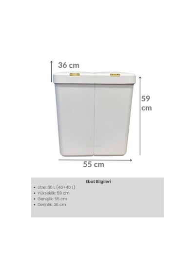 Beyaz-gold Çamaşır Sepeti Şık Tasarım İki Bölmeli Kirli Sepeti 80 Litre