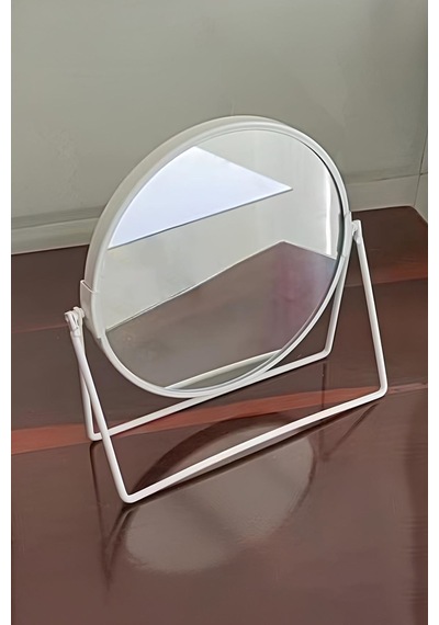 Masa Üstü 15 Cm 2x Büyüteçli Çift Taraflı 360 Dönen Metal Masa Aynası Mt167by Beyaz
