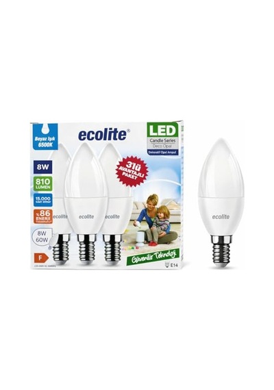 Ecolite 8 W Led Mum Ampul E14 Duy, 3'lü Paket, 810 Lümen, 6500k Beyaz Işık, 60w Eşdeğer, Opal Dekoratif Ampul, Diğer
