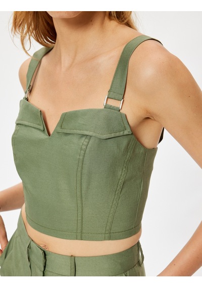 Koton Askılı Crop Büstiyer Modal Kumaş Arkası Fermuar Detaylı Haki 4sak30131ew Haki