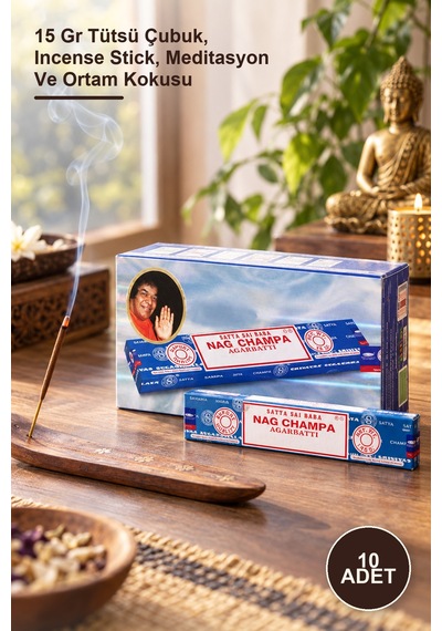 10 Adet Nag Champa Aromalı Çubuk Tütsü 15 Gr Tütsü Çubuk, Incense Stick, Meditasyon Ve Ortam Kokusu