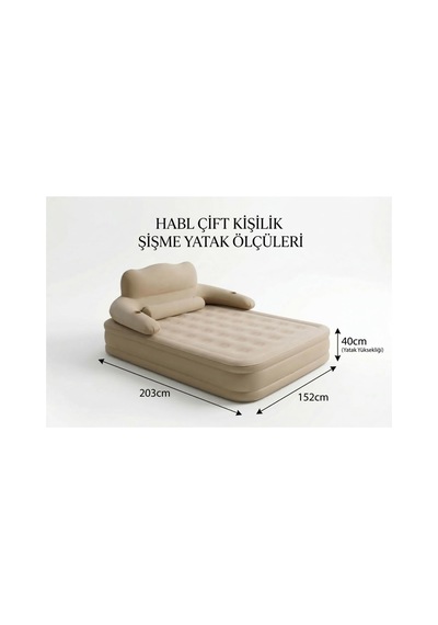 Çift Kişilik Otomatik Şişme Yatak Çıkarılabilir Başlıklı Kamp Ve Misafir Yatağı 203x152x40cm Genel