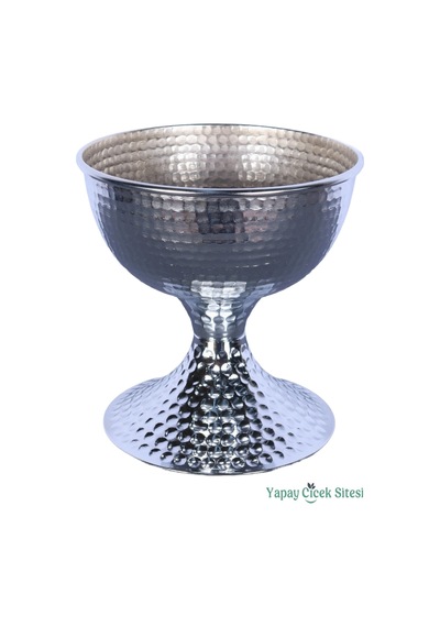 Yapay Çiçek Sitesi Metal Dekoratif Darbeli Vazo 20 Cm Gümüş Gümüş