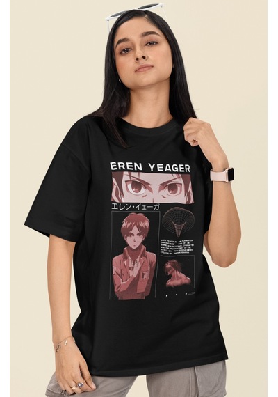 Sevbano Tasarım Eren Yeager Baskılı Unisex Oversize Attack On Titan Anime Siyah Sevbano Tasarım Eren Yeager Baskılı Unisex Oversize Attack On Titan Anime Siyah
