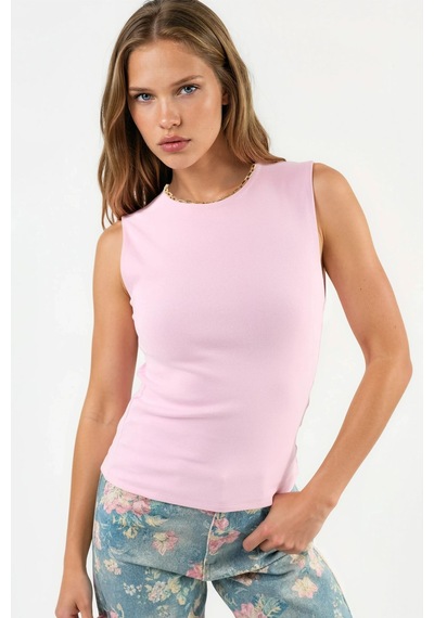 Hiccup Busem Bisiklet Yaka Kolsuz Basic Bluz Toz Pembe