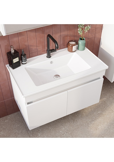 '' Lavabolu '' Mat Mdf 80 Cm Banyo Alt Dolabı Beyaz