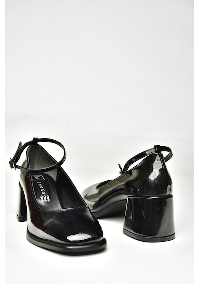 Fox Shoes U518122108 Siyah Rugan Kalın Topuklu Kadın Ayakkabı Siyah