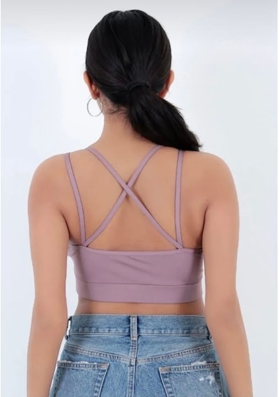Sırt Çapraz Askılı Crop Bluz - S504572 Mor