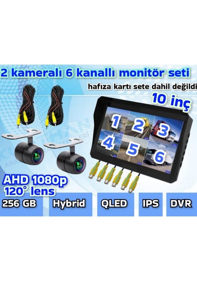2 Adet Ahd 1080p Kelebek Kamera 6 Kanallı Qled 10'' Dvr Monitör