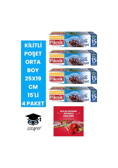 Kilitli Poşet Orta Boy 25x19 Cm 15'li 4 Paket
