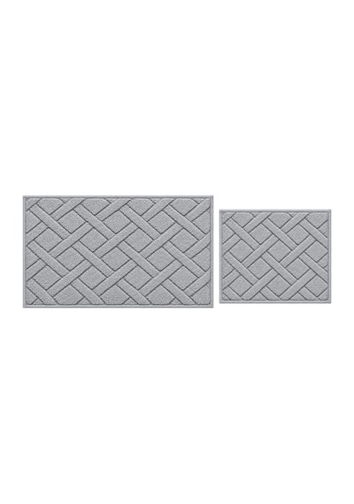 Dekoratif Dijital Baskılı Modern 2 Li Set Banyo Paspası Kaymaz Tabanlı Açık Gri 2 - 931455962 Açık Gri 2