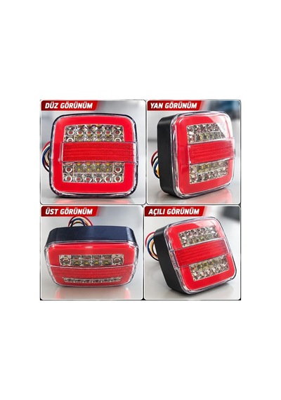 Tr 2'li Set 12v-24v Uyumlu Neon Led'li Kare Stop Lambası Fonksiyonel Stop Park Sinyal Geri Vites Kamyonet Kamyon Römor