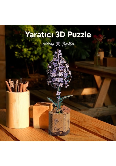 Rowood Tw021 Leylak Çiçeği Lilac Dıy Minyatür Maket Model Seti Ahşap 3d Wooden Puzzle 3d Model Kit Ahşap Maket Dekoratif Hobi Seti