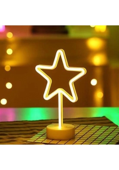 Yıldız Tasarımlı Neon Led Masa Ve Gece Lambası Dekoratif Işık Çok Renkli