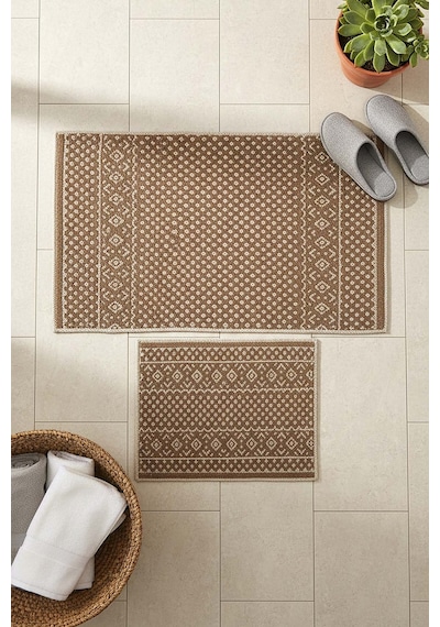İskandinav Desen 2 Li Banyo & Klozet Paspas Takımı Kahverengi