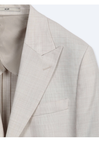 Kip Bej Desenli Modern Fit Yün Karışımlı Takım Elbise