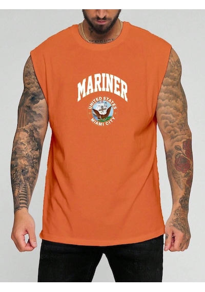 Mariner Baskılı Kolsuz Tişört Turuncu