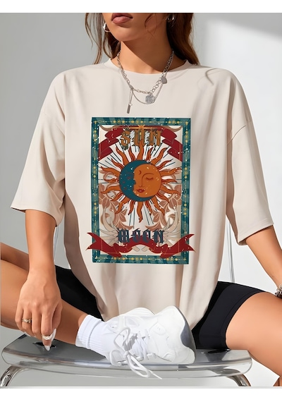 Startmore Sun Moon Baskılı Tişört Taş