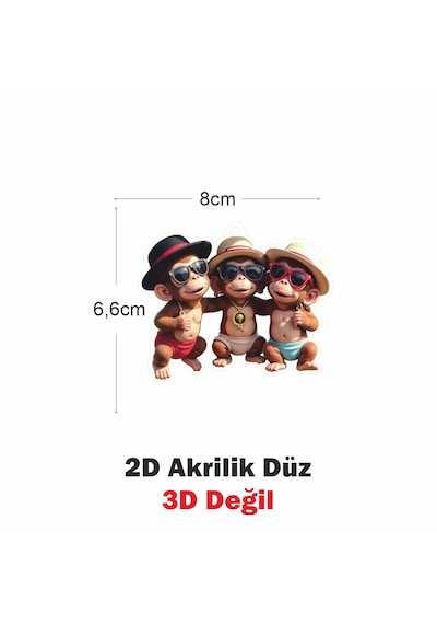 Araba Ayna Süsü, Araba Süsü, Çanta Aksesuarı - Üç Kafadar - Pleksi Malzeme, Uv Baskılı - 006 8x6 Cm