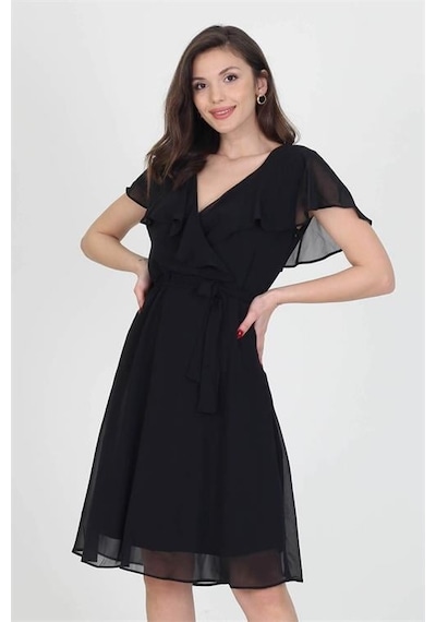 Dip Moda Kadın Şifon Mezuniyet Elbisesi Dpry8081 Siyah