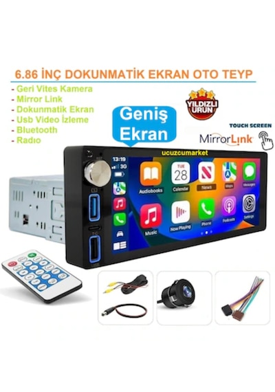 6.86 İnç Dokunmatik Geniş Ekran Oto Teyp Geri Vites Kamera+bluetooth+mirror Link